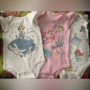 Disney Baby Onesies Set of 3 12 Months Cinderella, Ariel…